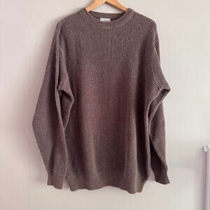 LL Bean Men's Brown Waffle Knit Wool Blend Chunky Sweater Extra Large XL Tall